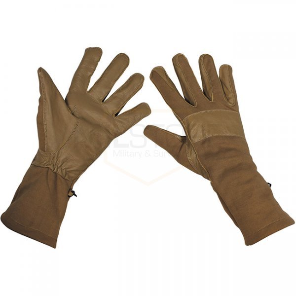MFH BW Combat Gloves Long Gauntlet Leather Trim - Coyote - S