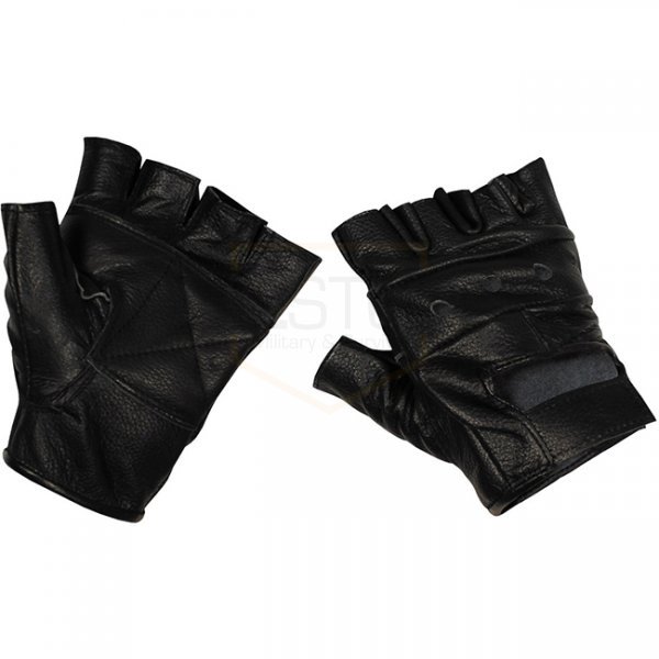 MFH Fingerless Leather Gloves Deluxe - Black - M